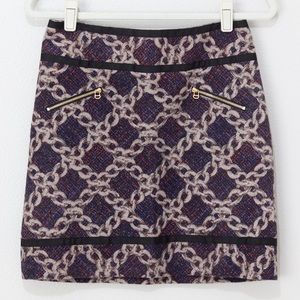 Etcetera Women's Navy with Gray Tweed & Chain Print Short Skirt Size 2